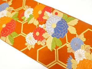 アンティーク　菊に亀甲模様織り出し袋帯（材料）